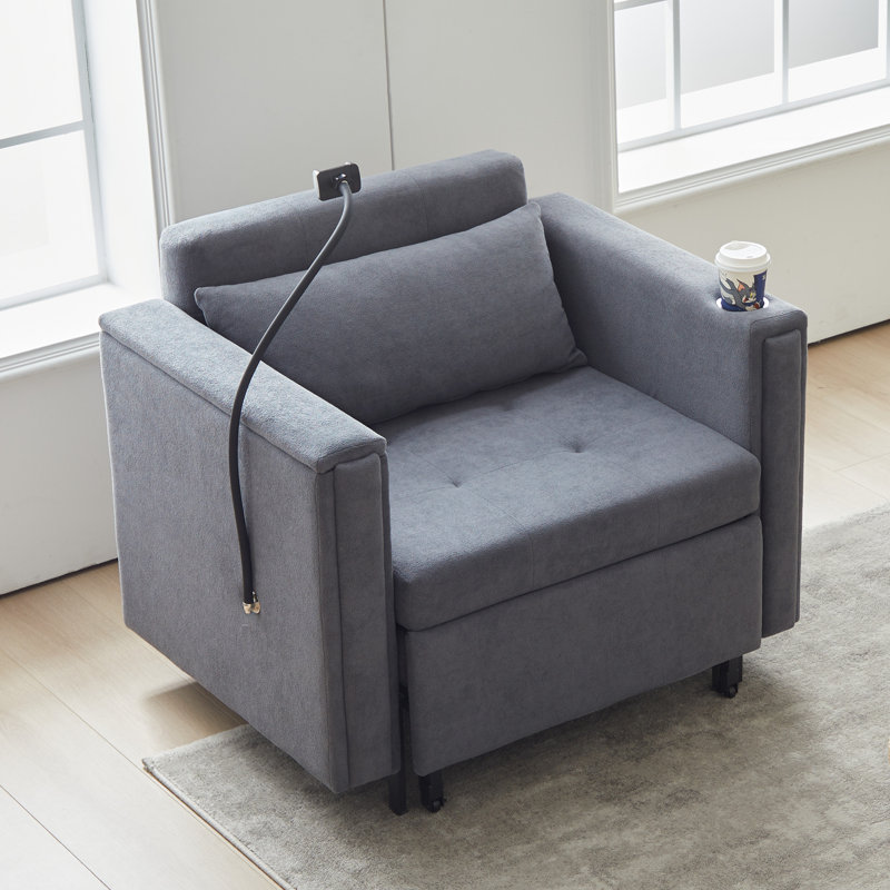 3-In-1 Convertible Sleeper Chair Bed, Gray