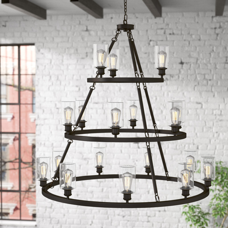 Nicolao 18 - Light Dimmable Wagon Wheel Chandelier, Clear, 6 Watt Vinage LED Bulb