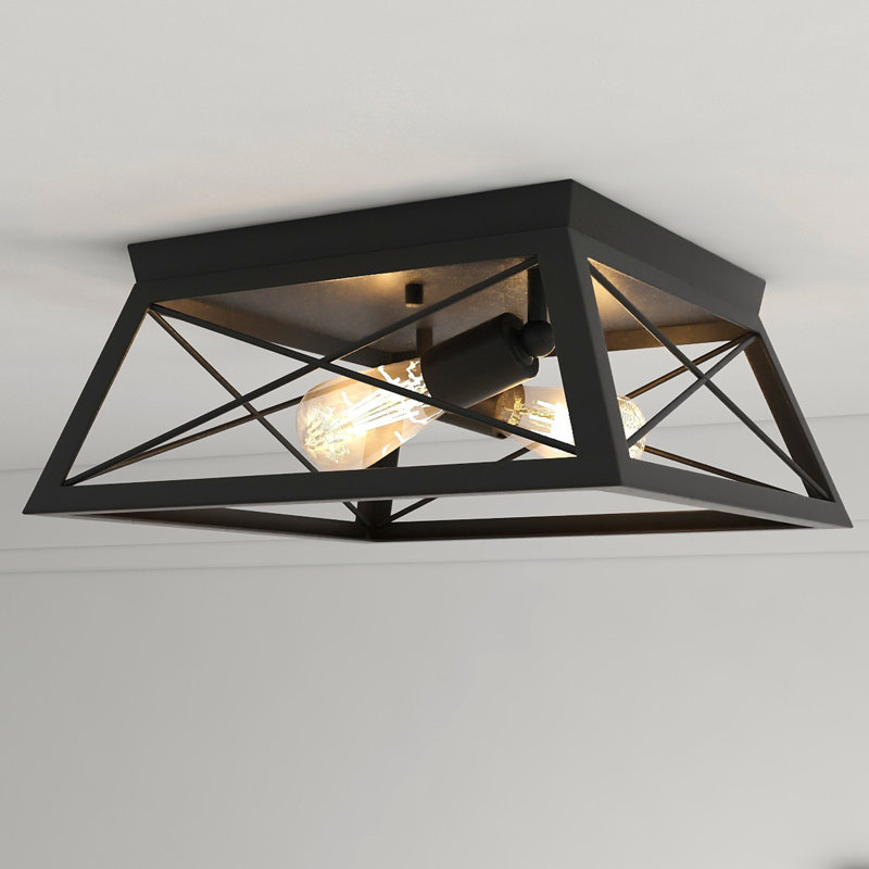 Matte Black Farmhouse 2-Light Flush Mount Ceiling Fixture