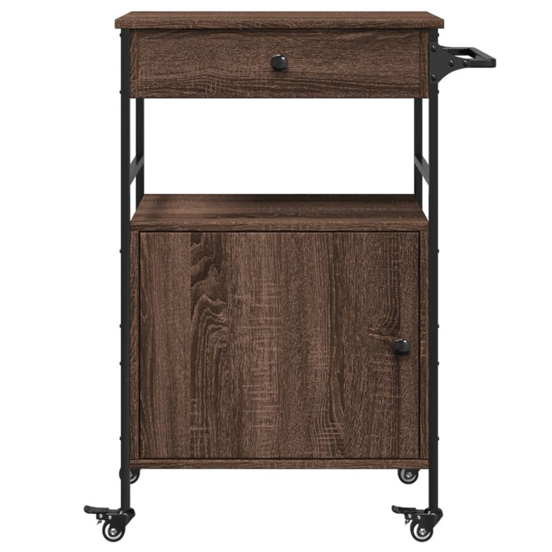 Nevis Metal Bar Cart, Brown Oak