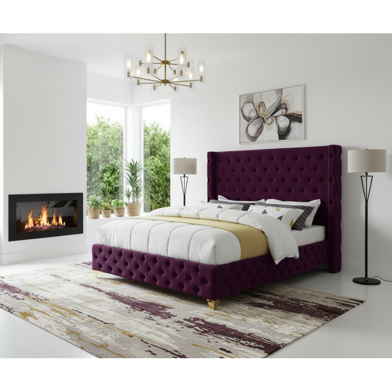 Dymonique Velvet Bed, Purple Velvet, Queen