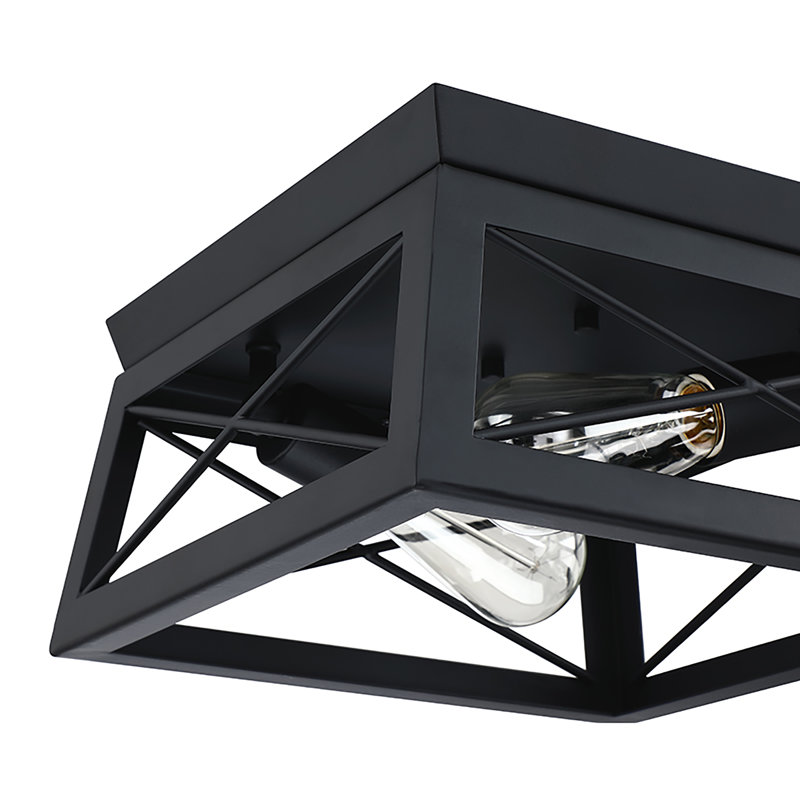 2-Light Flush Mount with Barnwood Accents, Matte Black