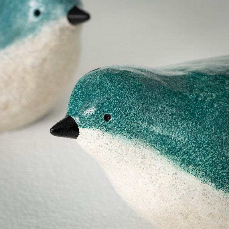6.5" Blue and White Resin Spring Bird Figurines