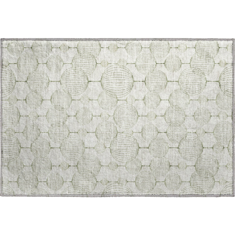 Premium Machine Washable Prisco Green Rug, Rectangle 1'8" x 2'6"