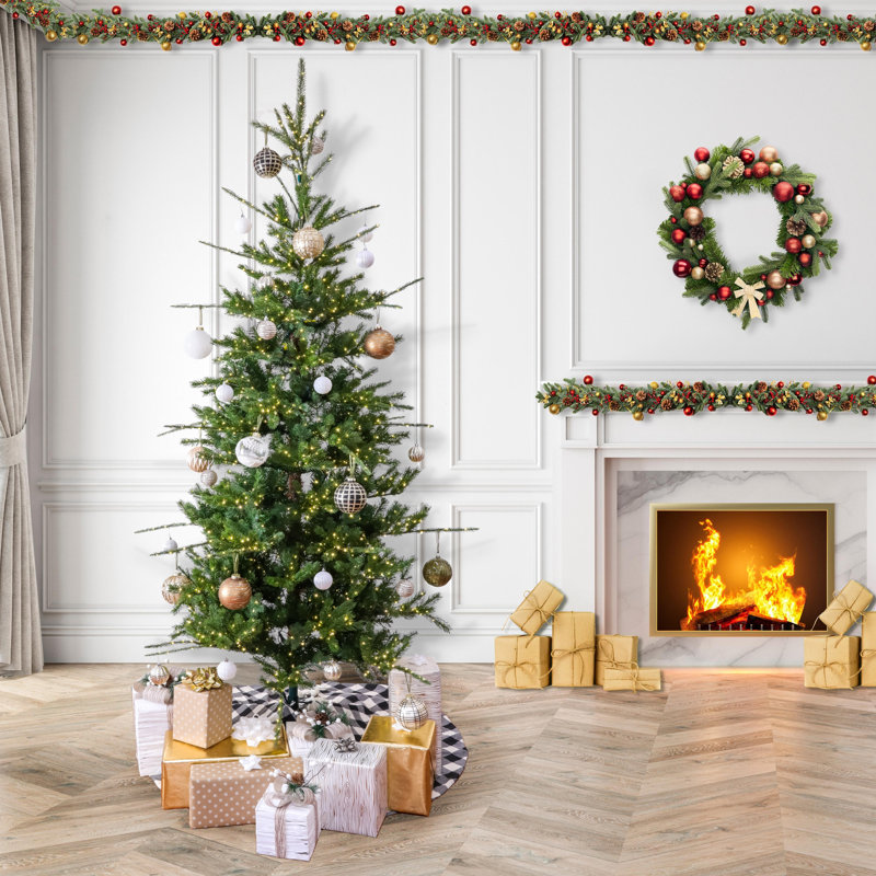 108" H Green Realistic Artificial Pine Christmas Tree with LED Lights, 120" x 69"