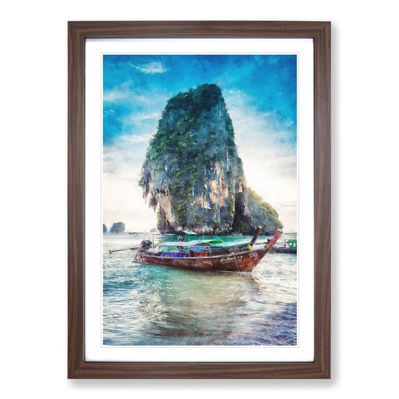 Long Tail Boats in Phuket Thailand - Picture Frame Graphic Art, 48cm H x 36cm W x 2cm D, Walnut Framed