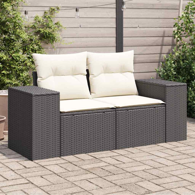 Garden Sofa Black, Cream White Poly Rattan 2-Seater Modular, Black, Black