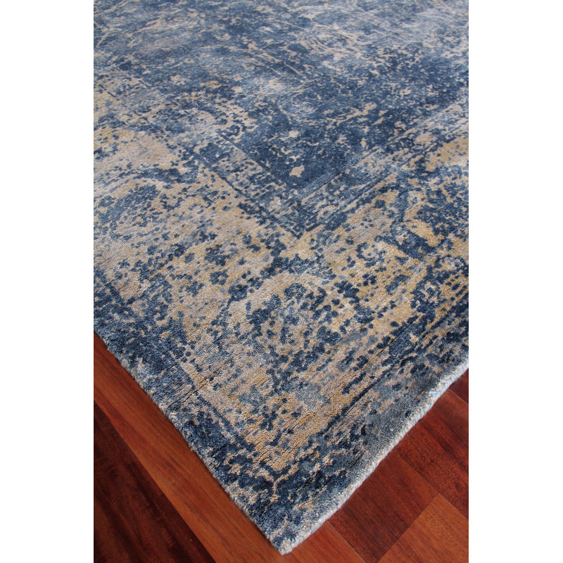 Cassina Oriental Hand Loomed Denim/Gold Area Rug, Rectangle 10' x 14'