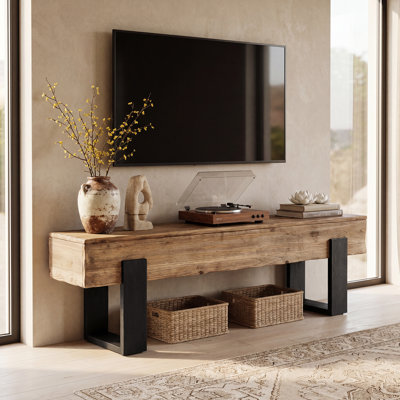Meuble télé 63 po en bois massif avec rangement pour téléviseur 65 po