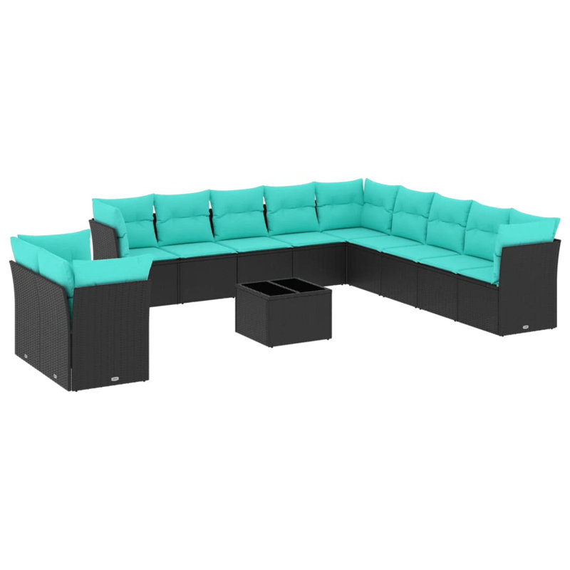  Ensemble de canapé de patio 12 pièces avec coussins en rotin de polyester noir