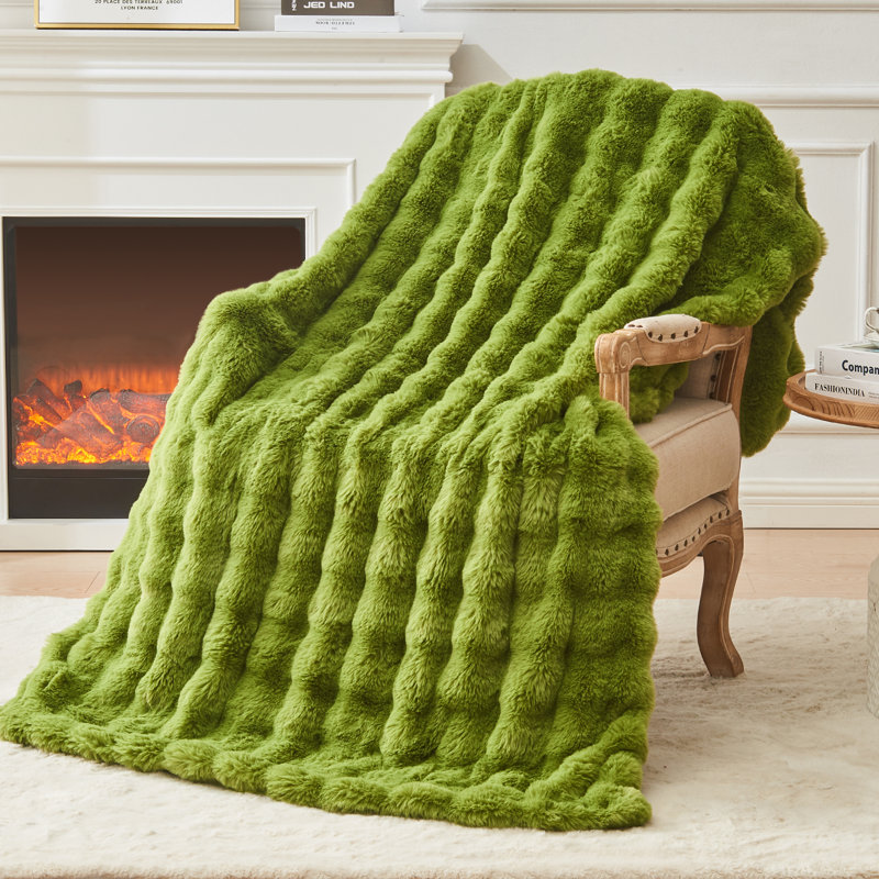 Couverture EMME en fausse fourrure, Très grand lit, Vert