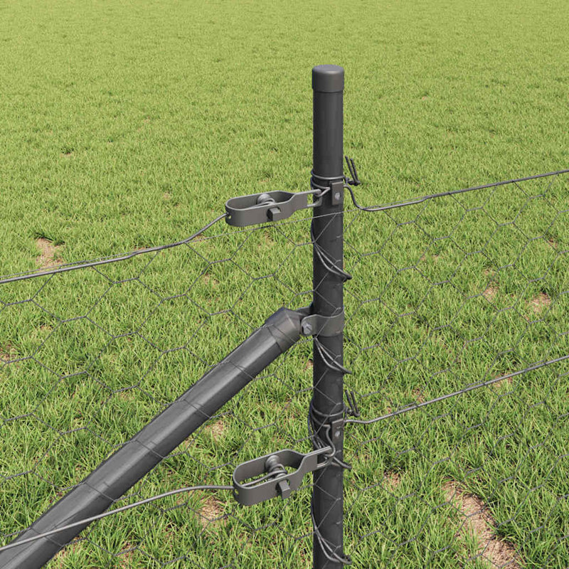 Vidaxl Fence With Posts PVC-Coated Steel, Grey, 80cm H x 5000cm W x 3.2cm D