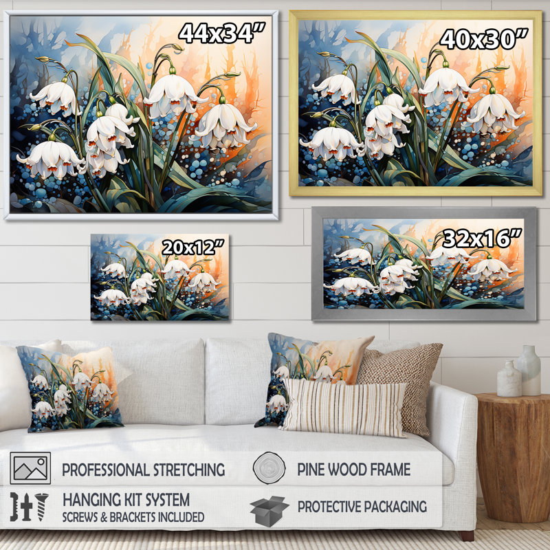 «Snowdrops Charm In Winter», reproduction sur toile, H 12 po x l 20 po x P 1 po, Cadre doré simple