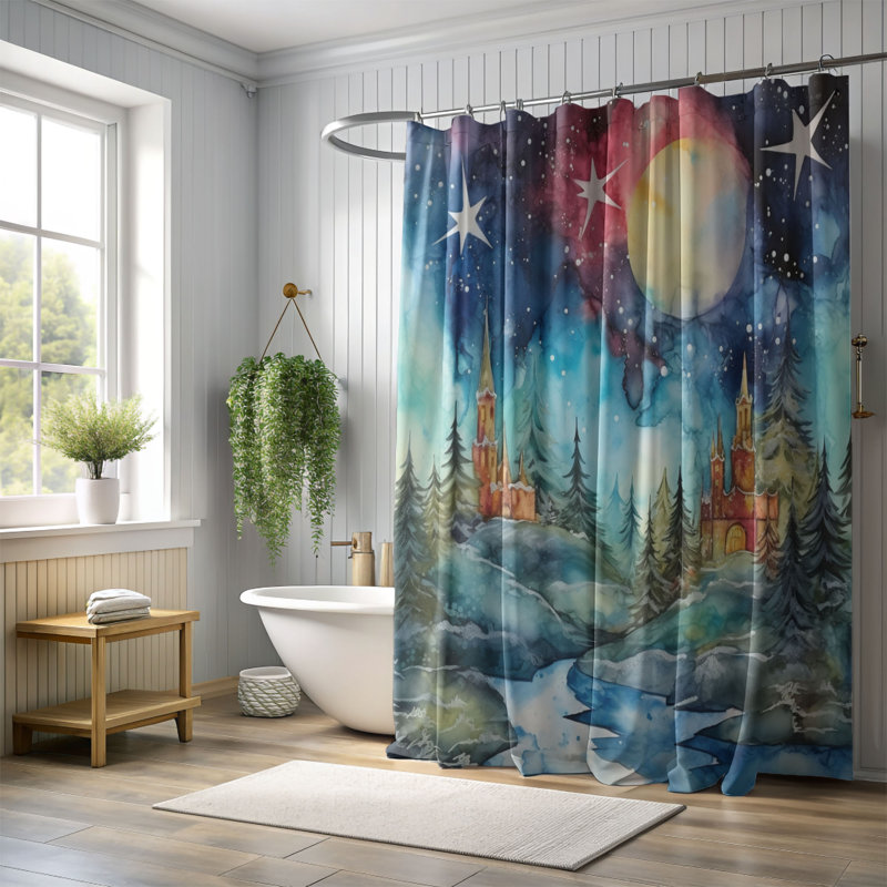 Winter Ink Painting - 1 Piece Standard Shower Curtain, 74"H x 71"W