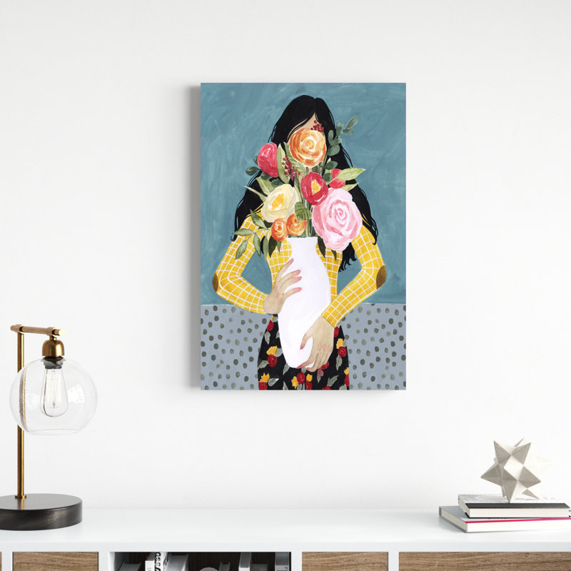 «Flower Vase Girl II», peinture sur toile, H 30 po x l 20 po