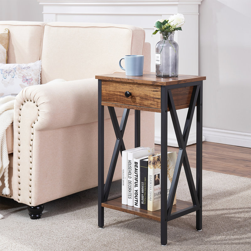 Kempst 15.7'' W Metal Nightstand, Brown, Set of 2