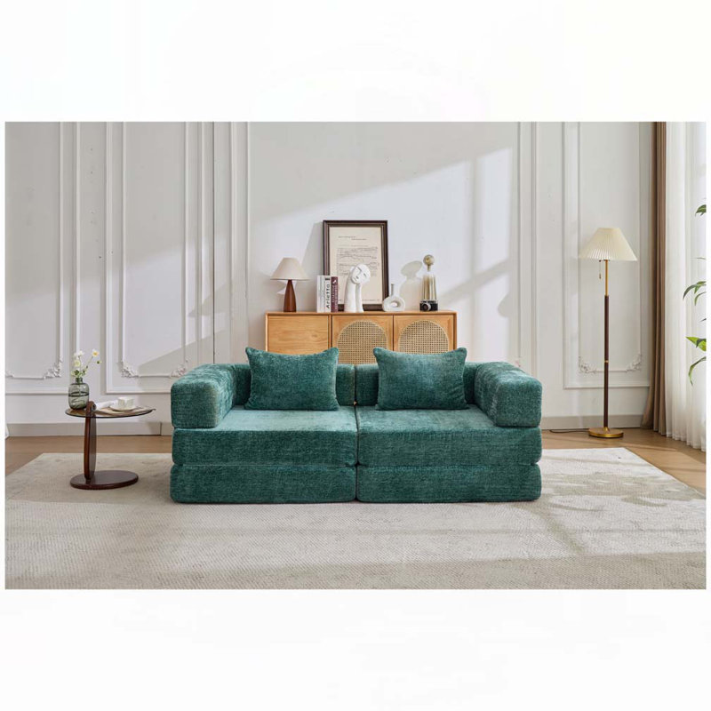 Canapé-lit Chenille, Vert foncé
