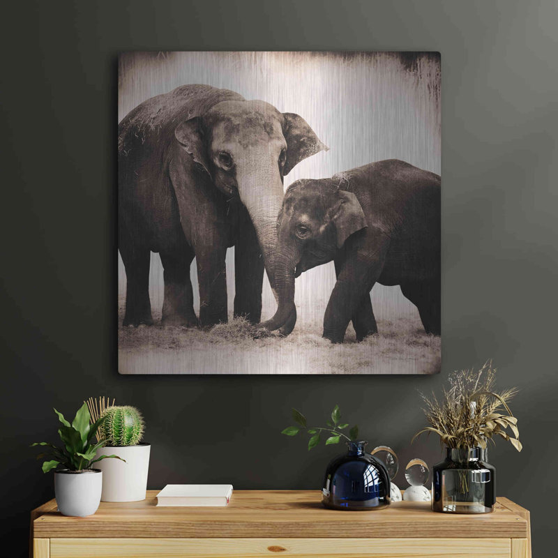 Ebern Designs «Elephant III sépia» par Debra Van Swearingen, art mural en métal, H 24 po x l 24 po