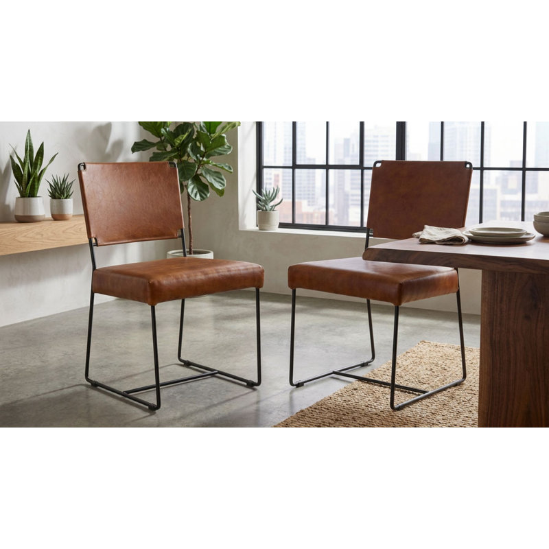 Kullen 18.75'' H Genuine Leather Upholstered Side Chair