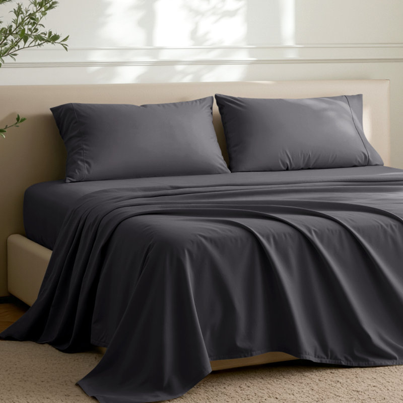 Microfiber Sheet Set with Envelope Pillowcases, Queen Sheet Set with 2 Pillowcases, Forged Iron Gray