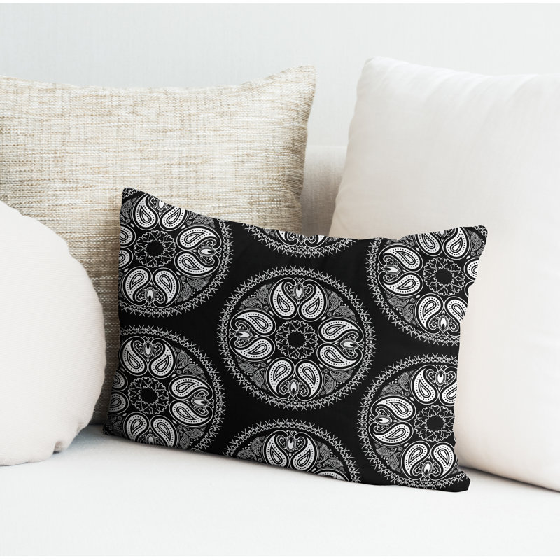 Paisley Outdoor Reversible Throw Pillow, Black