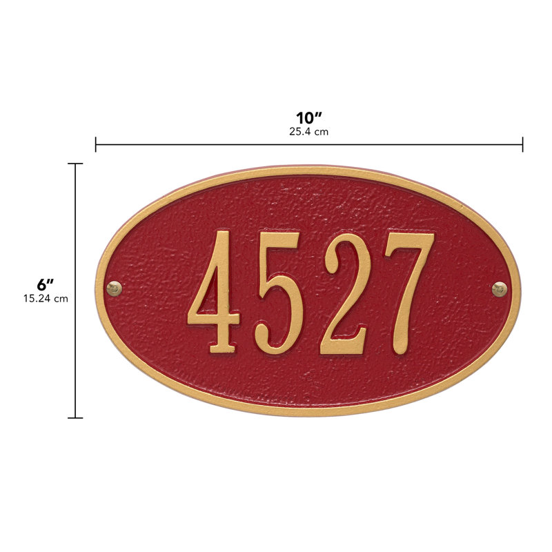 1-Line Wall Address Plaque, Red / Gold, Yes