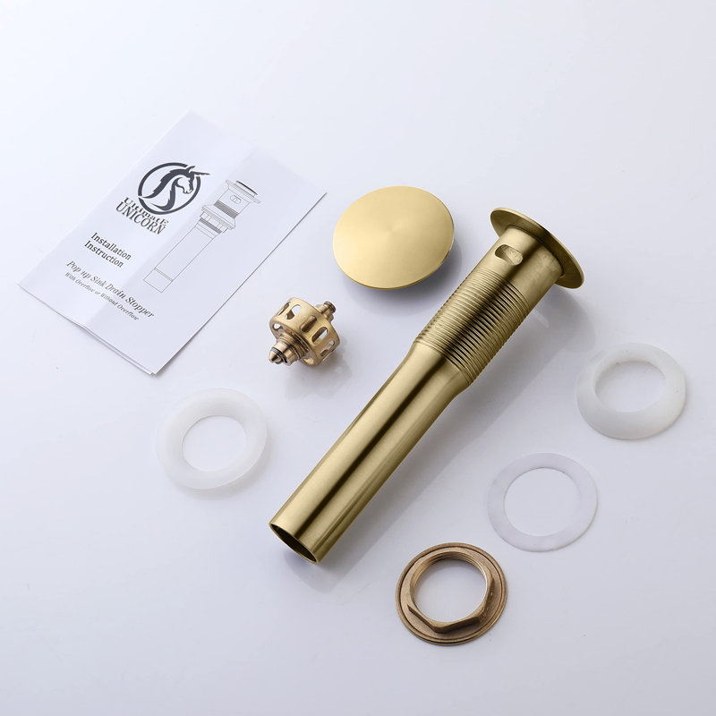 Pop Up Drain Strainer Stopper with Overflow for Bathroom Sink with Basket, Brushed Gold