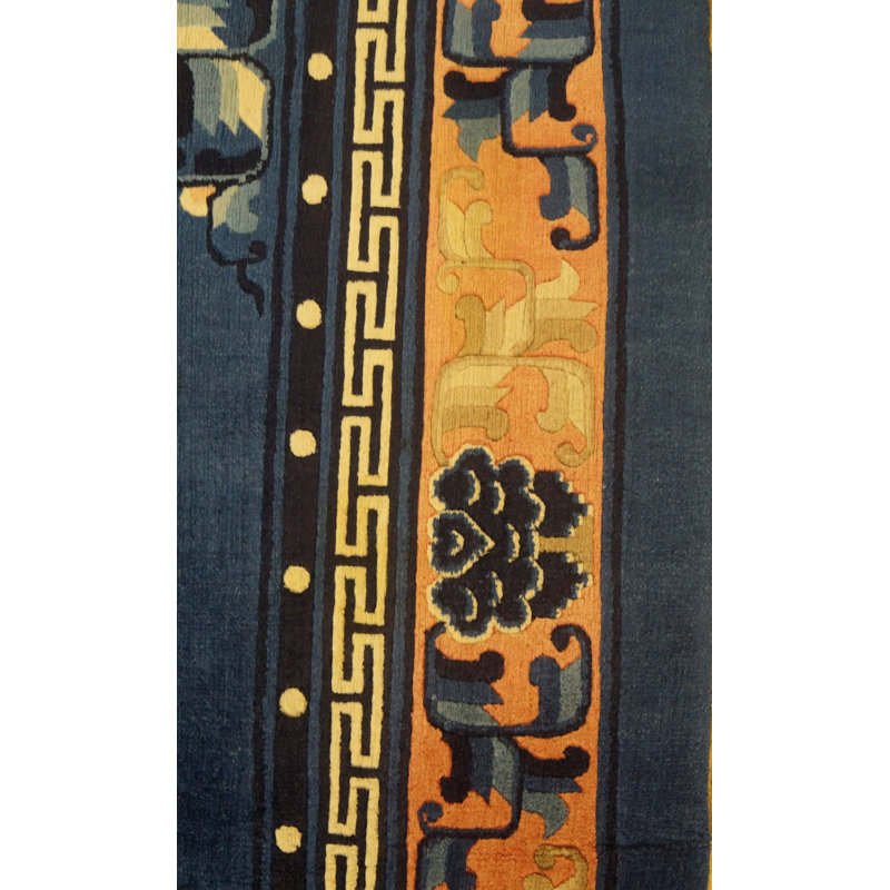 Antique Chinese Peking Floral, Medallion Blue 1920s Rug