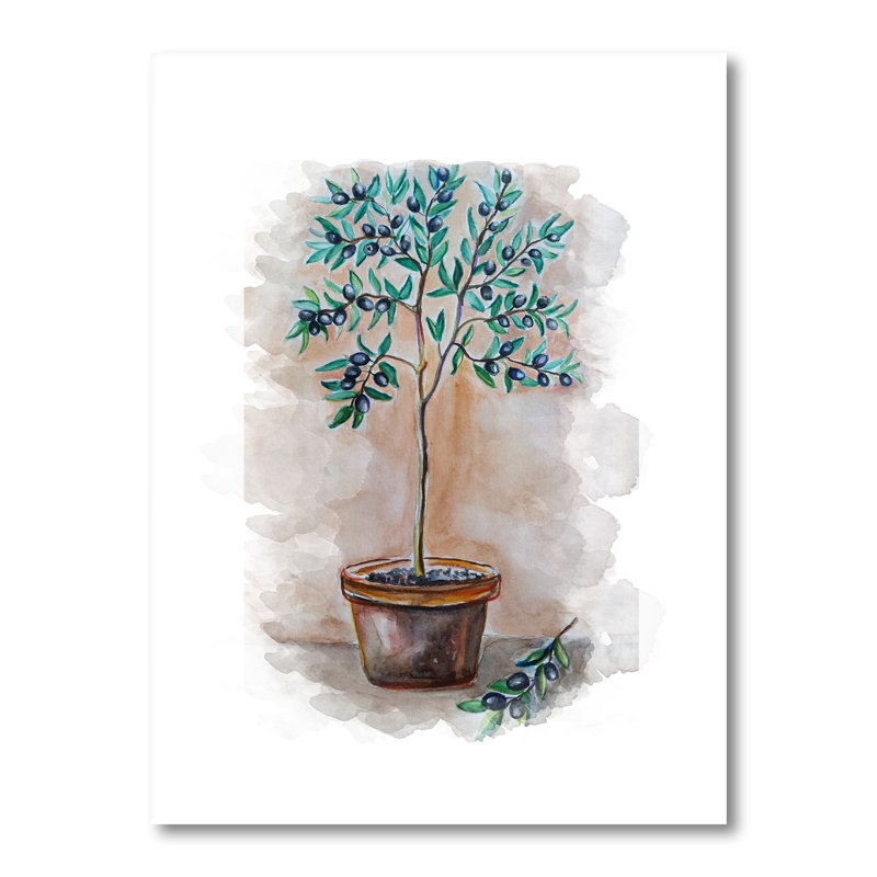 Pot d'olivier vert - peinture, H 20 po x l 12 po x P 1 po, Toile tendue