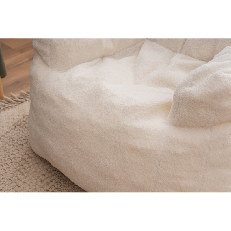 Fauteuil à billes doux pour adulte avec rembourrage en mousse, Tissu ivoire