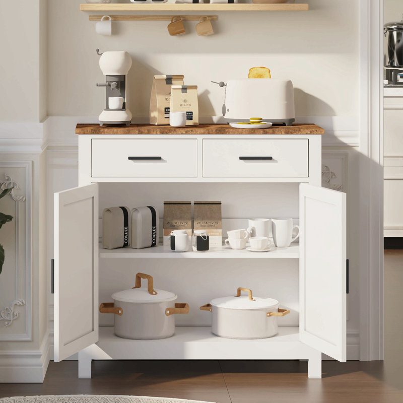 Kitchen Storage Cabinet, Modern Farmhouse Buffet Cabinet With Storage, Coffee Bar With 2 Drawers And 2 Doors, Floor Sideboard Buffet For Living Room, Dining Room, Bathroom