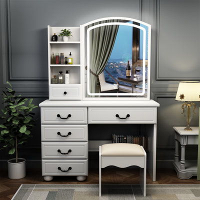 Chic Vanity Mirror With Lights And Desk - 3 Colour Settings, Abundant Storage Area Modern Makeup Modes, Generous