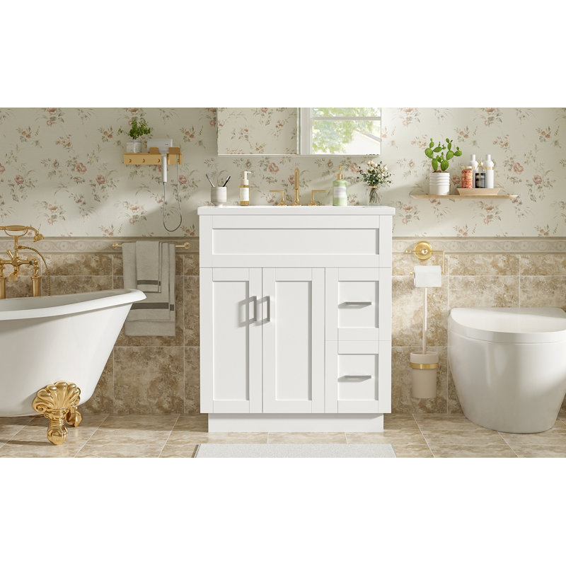 Meuble-lavabo de 30 pouces avec 2 portes, 2 tiroirs, tablette réglable, glissières cachées pour les tiroirs et charnières pour portes