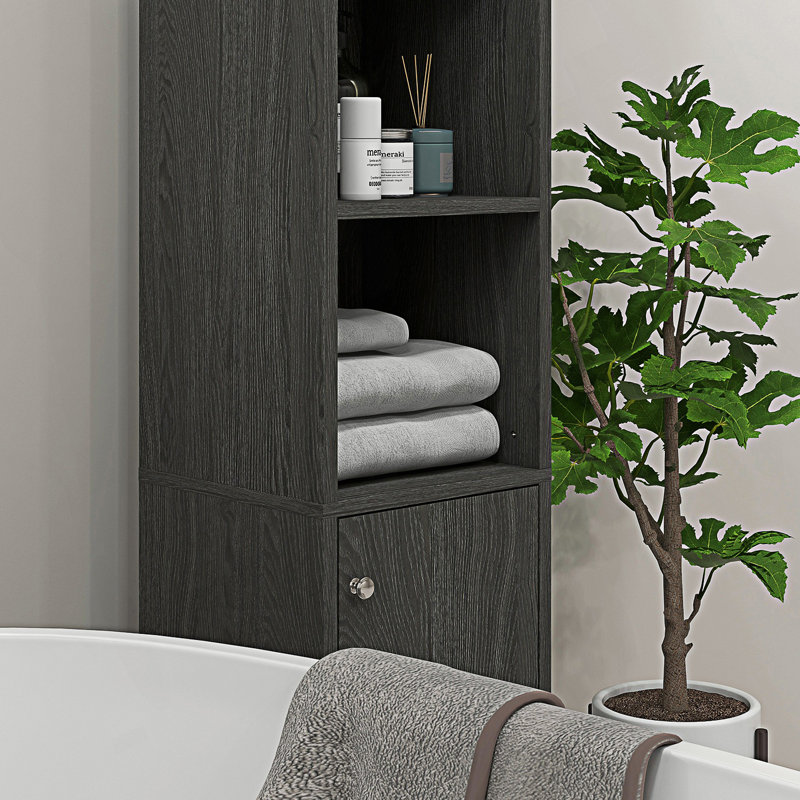 Armoire d'entrée, armoire de rangement haute pour salle de bain avec miroir, armoire tour autoportante avec tablettes réglables