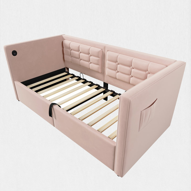 Twin Size Daybed with Under-bed Storage, USB Ports Included (Pink), Pink