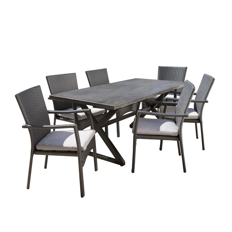 Anfal 6 - Person Wicker Patio Dining Set with Rectangular Table, Gray