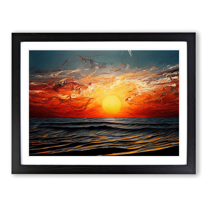 XH1022-369X Admirable Ocean Sunset - Single Picture Frame Print, 46cm H x 64cm W x 2cm D, Black