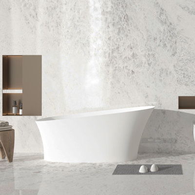 Baignoire de trempage autoportante 67 po x 29 po à fond plat avec trop-plein blanc mat