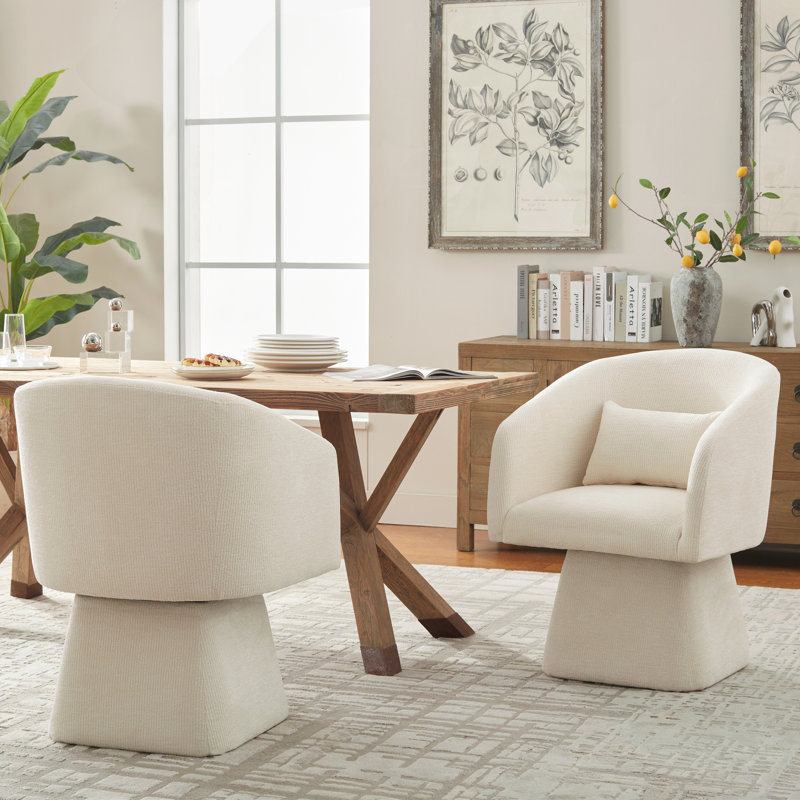 Upholstered Swivel Barrel Dining Chairs, White