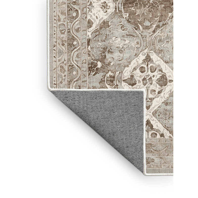 Machine Washable Beige Area Rug, Rectangle 7' x 10'