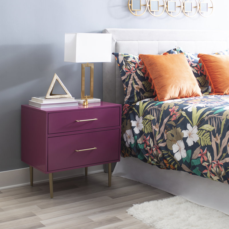 Baugh Glam Two Drawer Nightstand, Raspberry