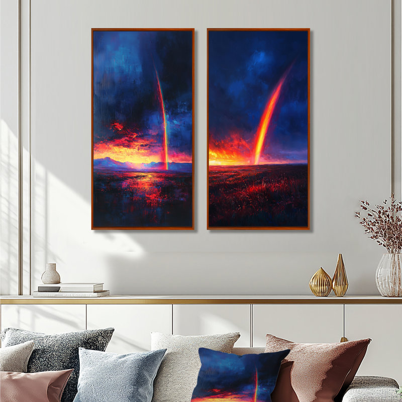 Rainbow After The Storm I - Collection d'art sur toile 2 pièces, 28" H x 25" W, Cadre flottant brun