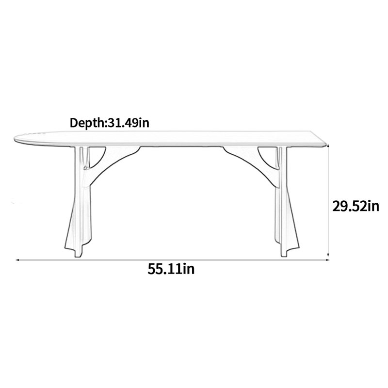 Semicircular Rock Slab Dining Table, 29.52"H x 55.11"L x 31.49"W 