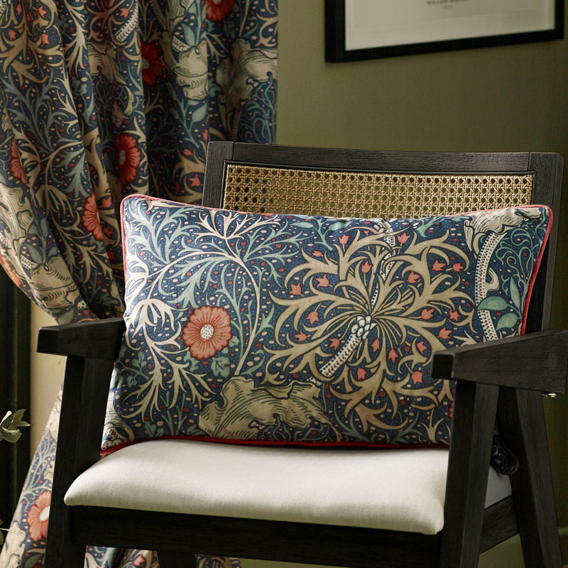 Seaweed Floral Rectangular Throw Pillow Cover, Blue
