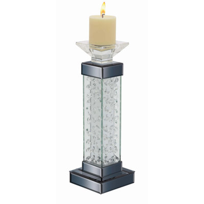 Glass Pillar Decorative Silver Candle Holder with Floating Crystals