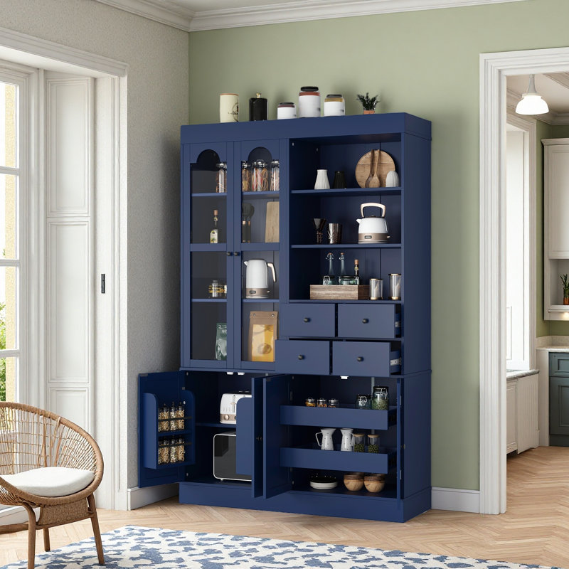 Garde-manger de 75 po, armoire haute autoportante avec 4 tiroirs de rangement, tablettes réglables et dispositifs anti-basculement inclus