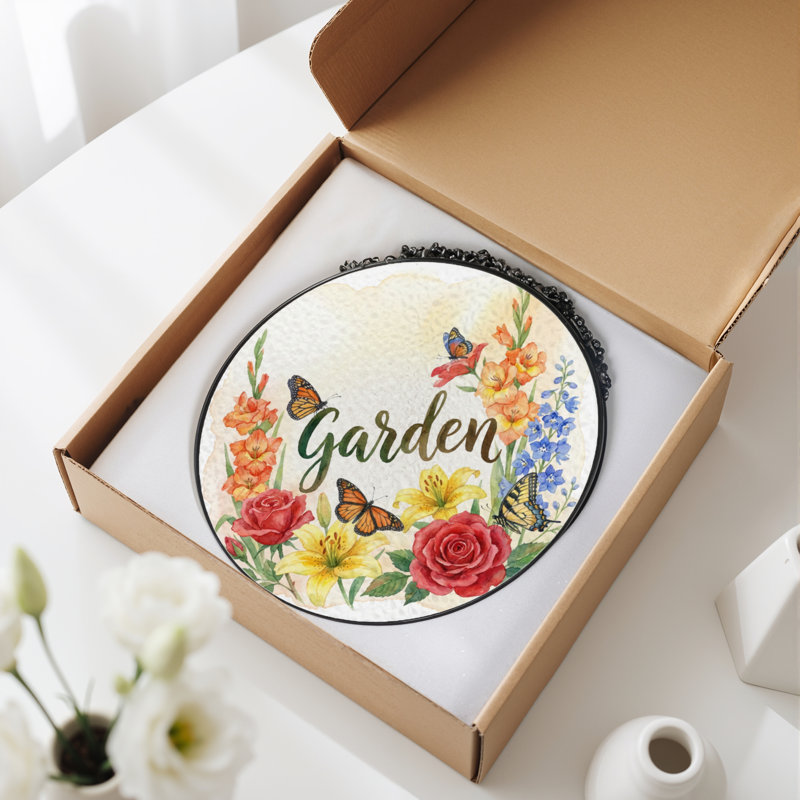 Vitrail de vitrail à papillons floraux H 7,8 po, H 7,8 po x l 7,8 po