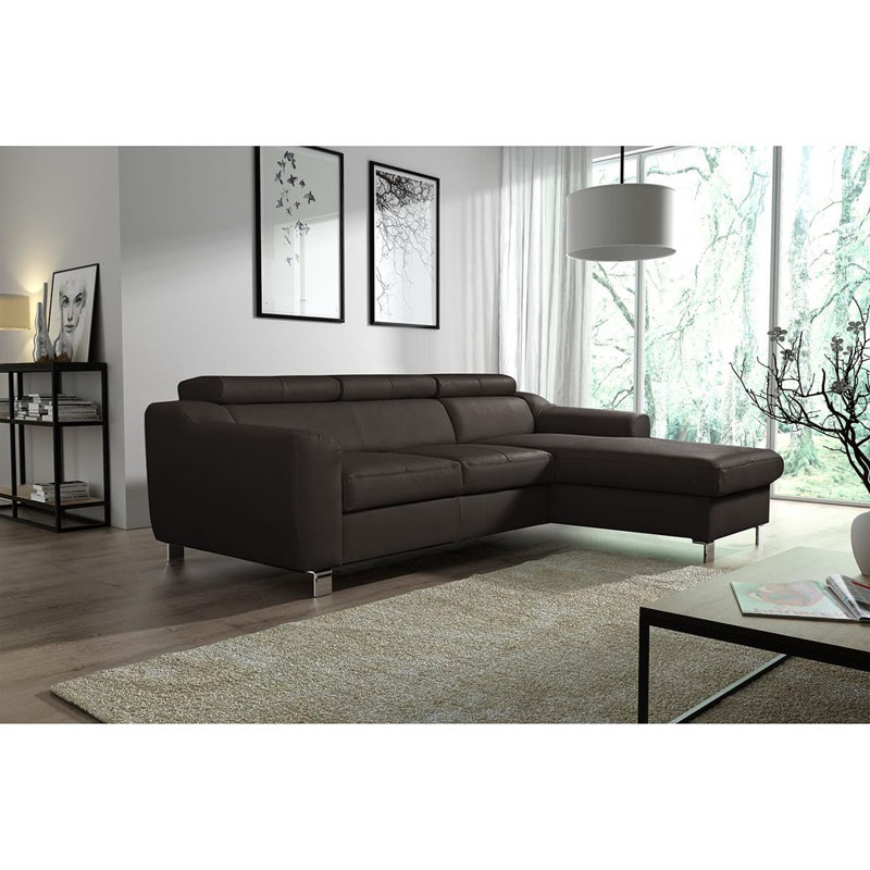 Avaiyah Leather Chaise Sofa with Sleeping Function and Storage, Right Hand Facing, Dark Brown, No