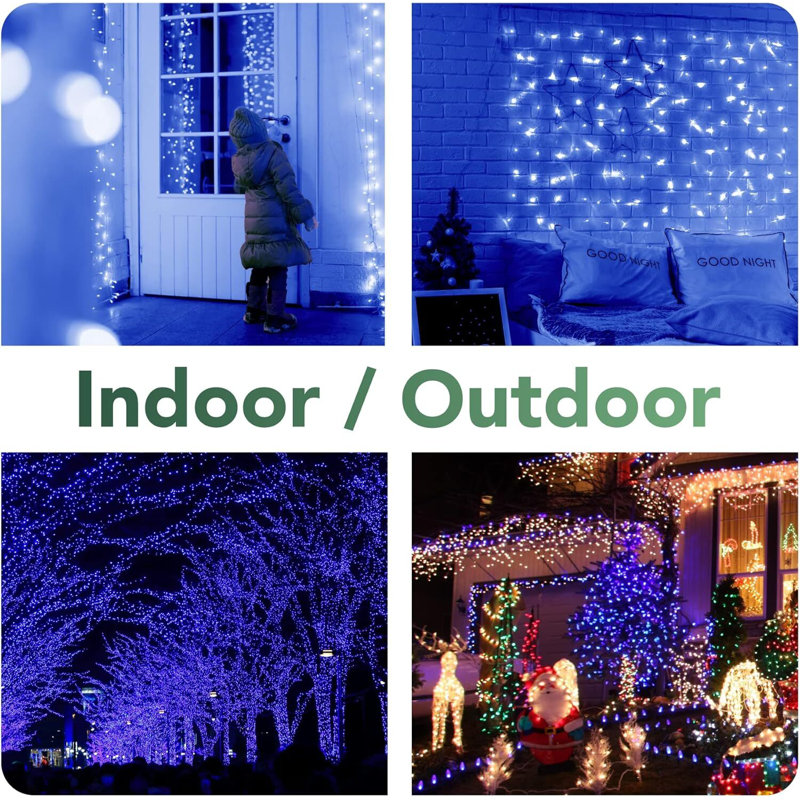 304 LED Curtain Plug in String Lights, 8 Modes with Remote Contro, Blue