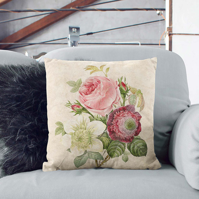 Anemone Rose by Pierre-Joseph Redoute Cushion with Filling, 40cm H x 40cm W x 15cm D